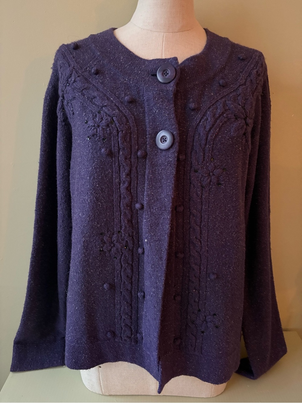 Northern Reflections Purple Textured Button-Front Cardigan Sz L